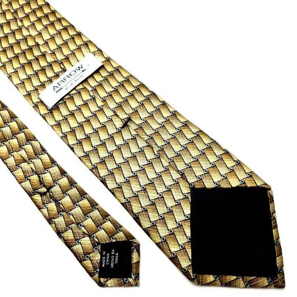 Arrow Silk Tie Print Geometric Tan Long‎ - Picture 5 of 6